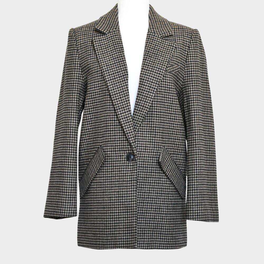 Zara Oversized Houndstooth Straight Cut Blazer Jacket Boyfriend Tweed Gray S - Picture 2 of 11